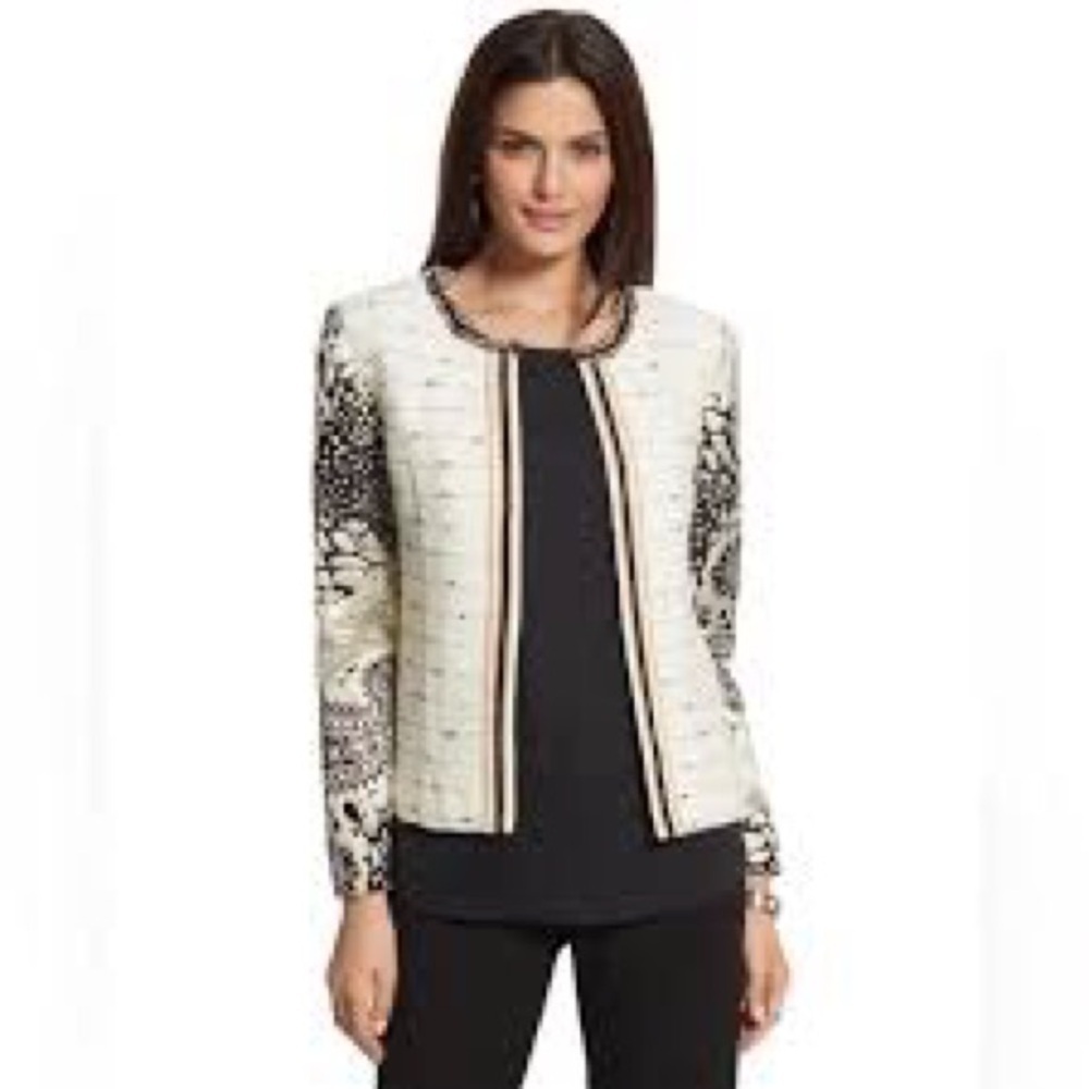 Chico’s Mixed Media Metallic Trim Jacket Size 2 (M/L)